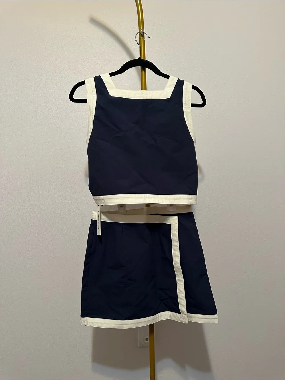 Commense Navy Mini Skirt and Top with Cream Trim